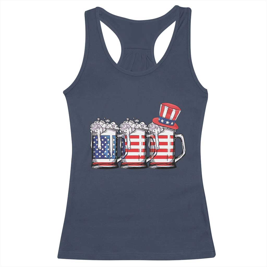Beer American Flag 4th of July Racerback Tank Top Merica Drinking USA TS10 Navy Print Your Wear