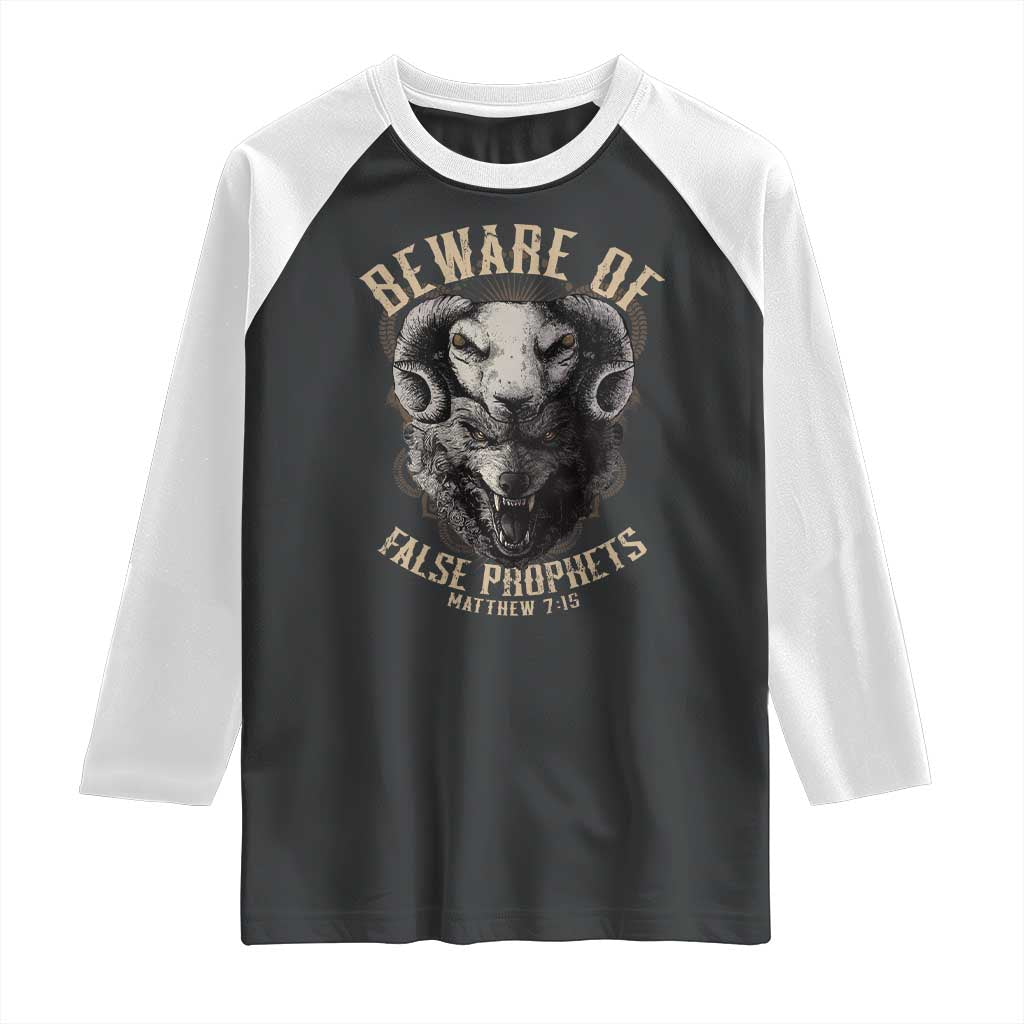 Beware Of False Prophets Raglan Shirt Christian Sheep Wolf TS11 Black White Print Your Wear