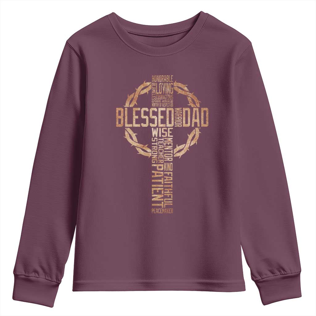 Blessed Dad Christian Youth Sweatshirt Religious Cross Fathers Day TS11 Maroon Print Your Wear