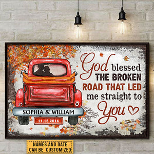 Personalized Family Gift Husband Wife God Blessed The Broken Road Fall Leaves Poster CTM Custom - Printyourwear