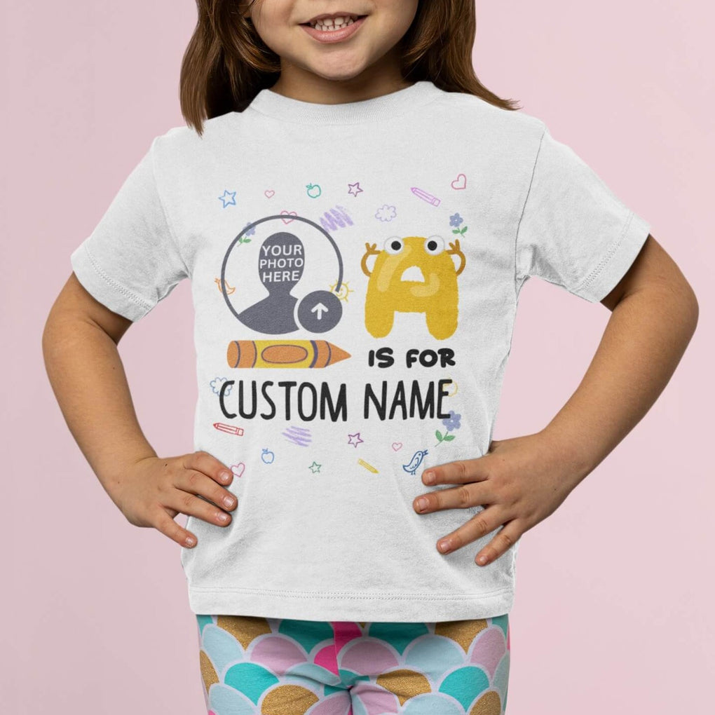 Custom Photo Personalized Kids Name T Shirt Kindergarten Cute Alphabet Is For Back To School CTM02 Print Your Wear