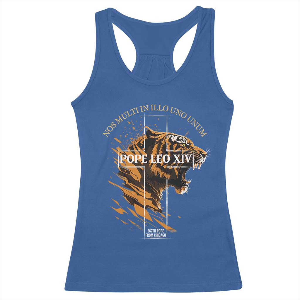 Cardinal Pope Leo XIV Racerback Tank Top Nos Multi In Illo Uno Unum 267th Pope From Chicago Tiger TS11 Royal Blue Print Your Wear