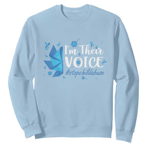 Child Abuse Prevention Awareness I'm Their Voice Sweatshirt Blue Pinwheels TS11 Light Blue Print Your Wear