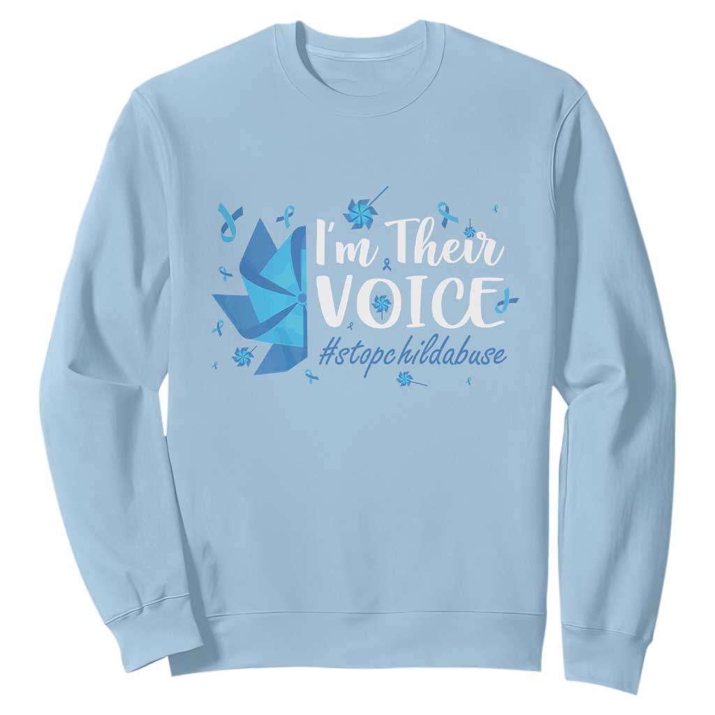 Child Abuse Prevention Awareness I'm Their Voice Sweatshirt Blue Pinwheels TS11 Light Blue Print Your Wear