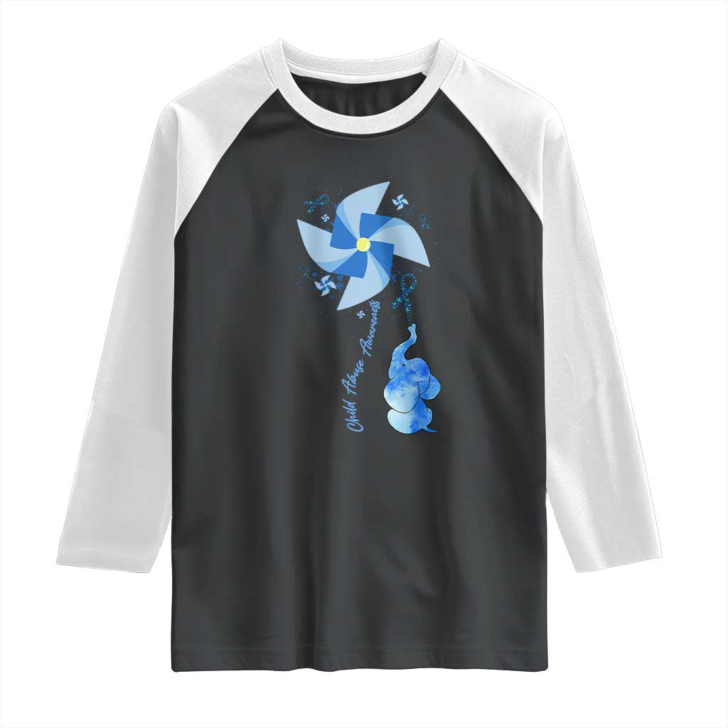 Child Abuse Prevention Awareness Raglan Shirt Pinwheel Elephant TS11 Black White Print Your Wear
