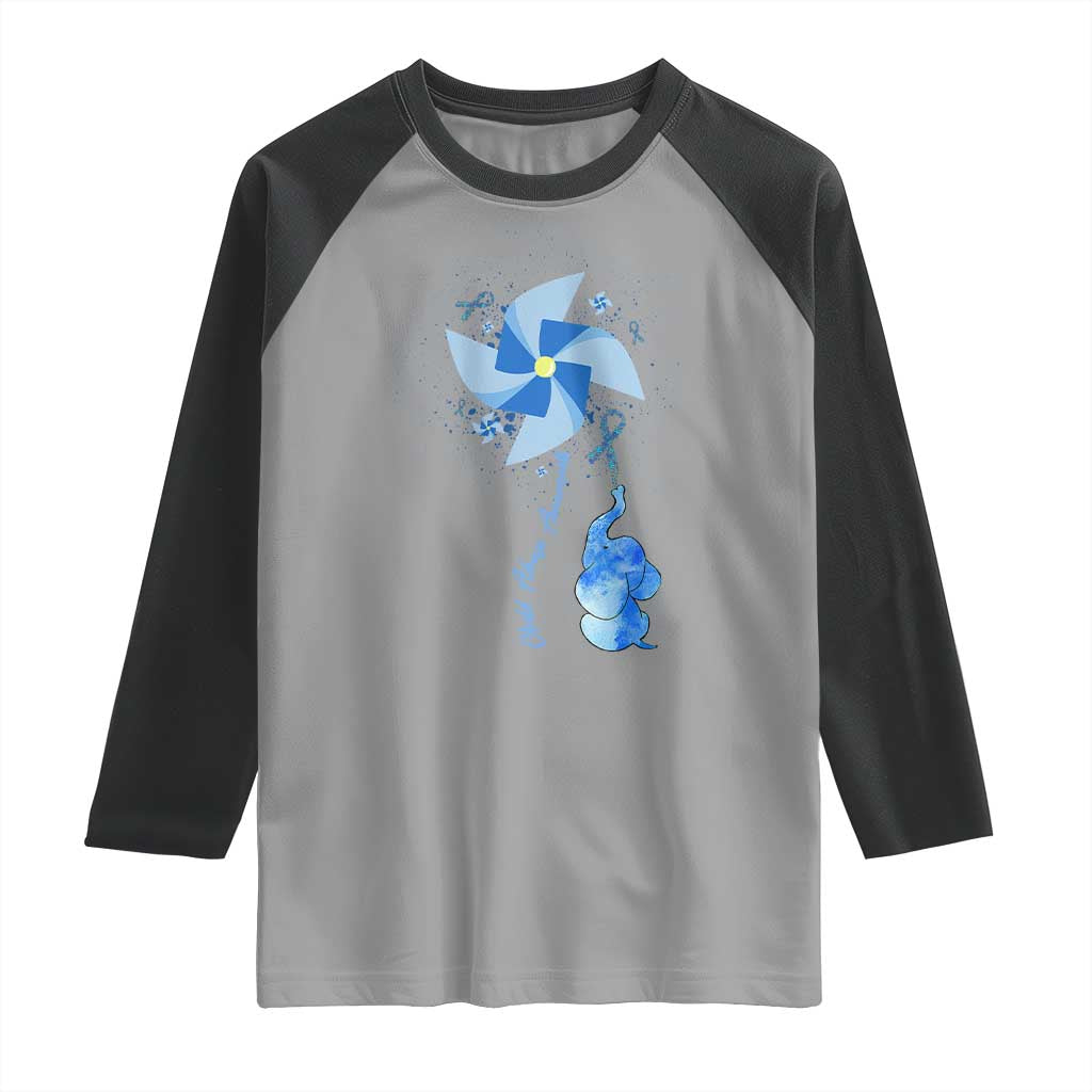 Child Abuse Prevention Awareness Raglan Shirt Pinwheel Elephant TS11 Sport Gray Black Print Your Wear