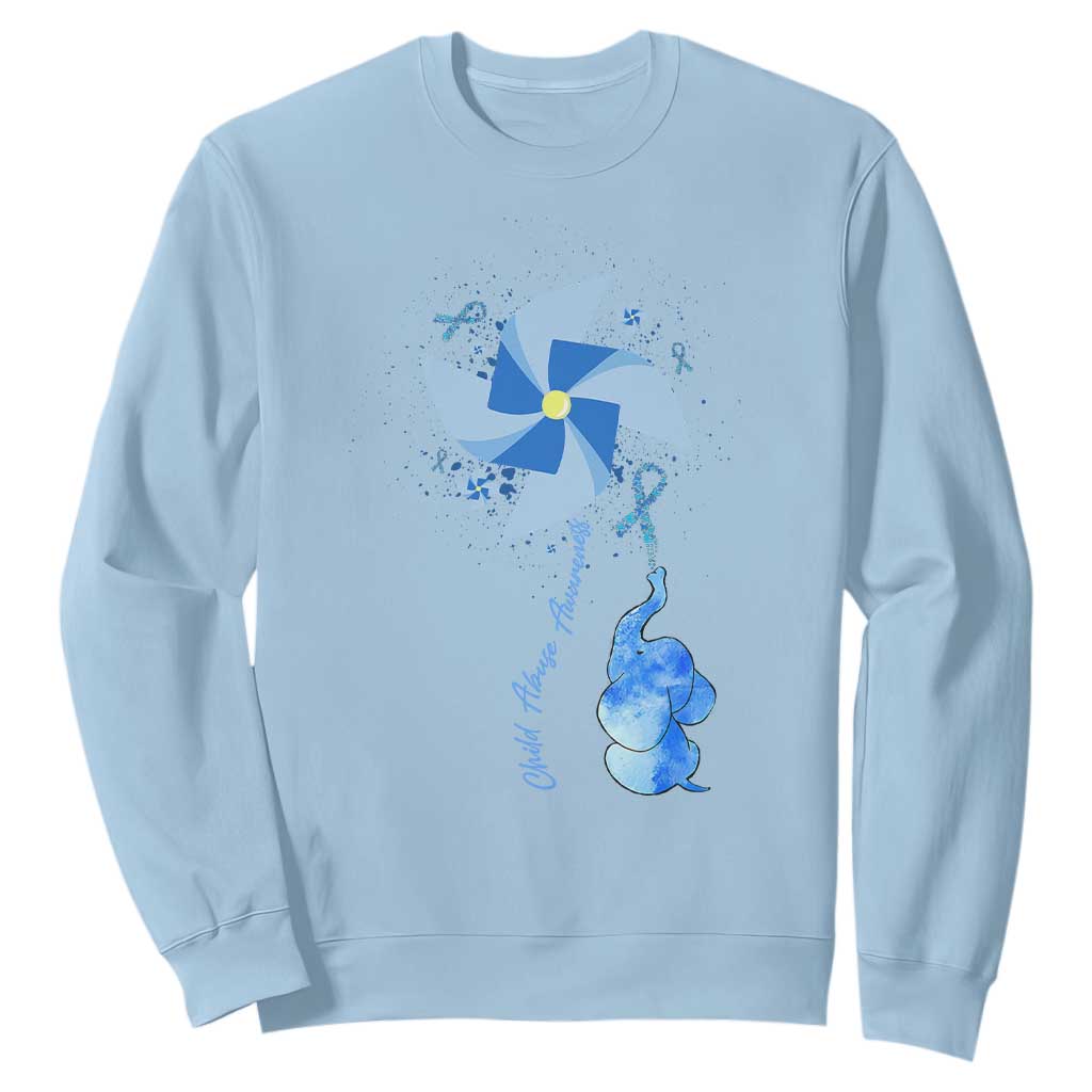 Child Abuse Prevention Awareness Sweatshirt Pinwheel Elephant TS11 Light Blue Print Your Wear