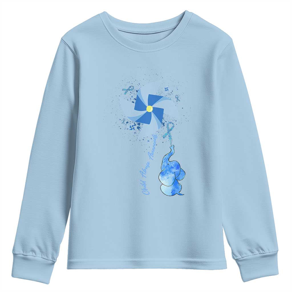 Child Abuse Prevention Awareness Youth Sweatshirt Pinwheel Elephant TS11 Light Blue Print Your Wear