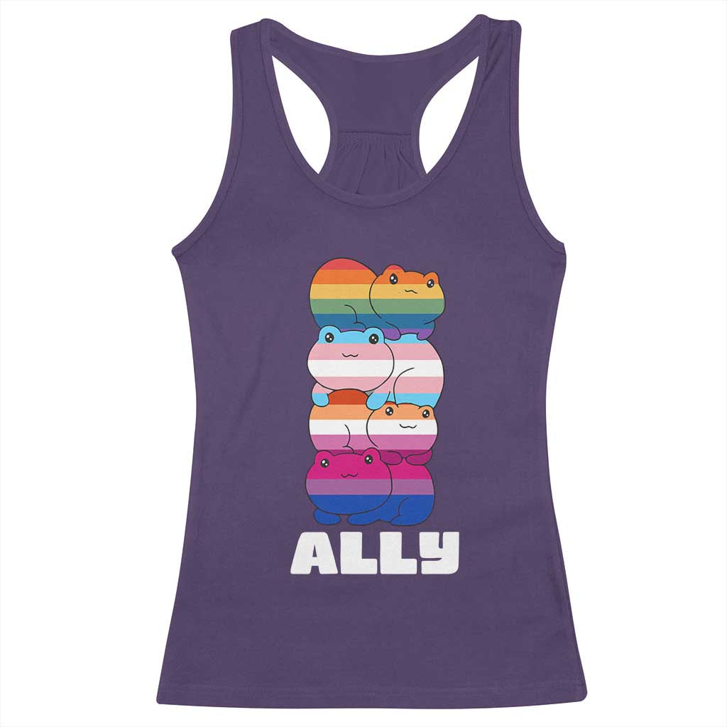 Colorful LGBTQ+ Ally Frogs Stack Racerback Tank Top Kawaii Gay Pride Support TS02 Purple Print Your Wear