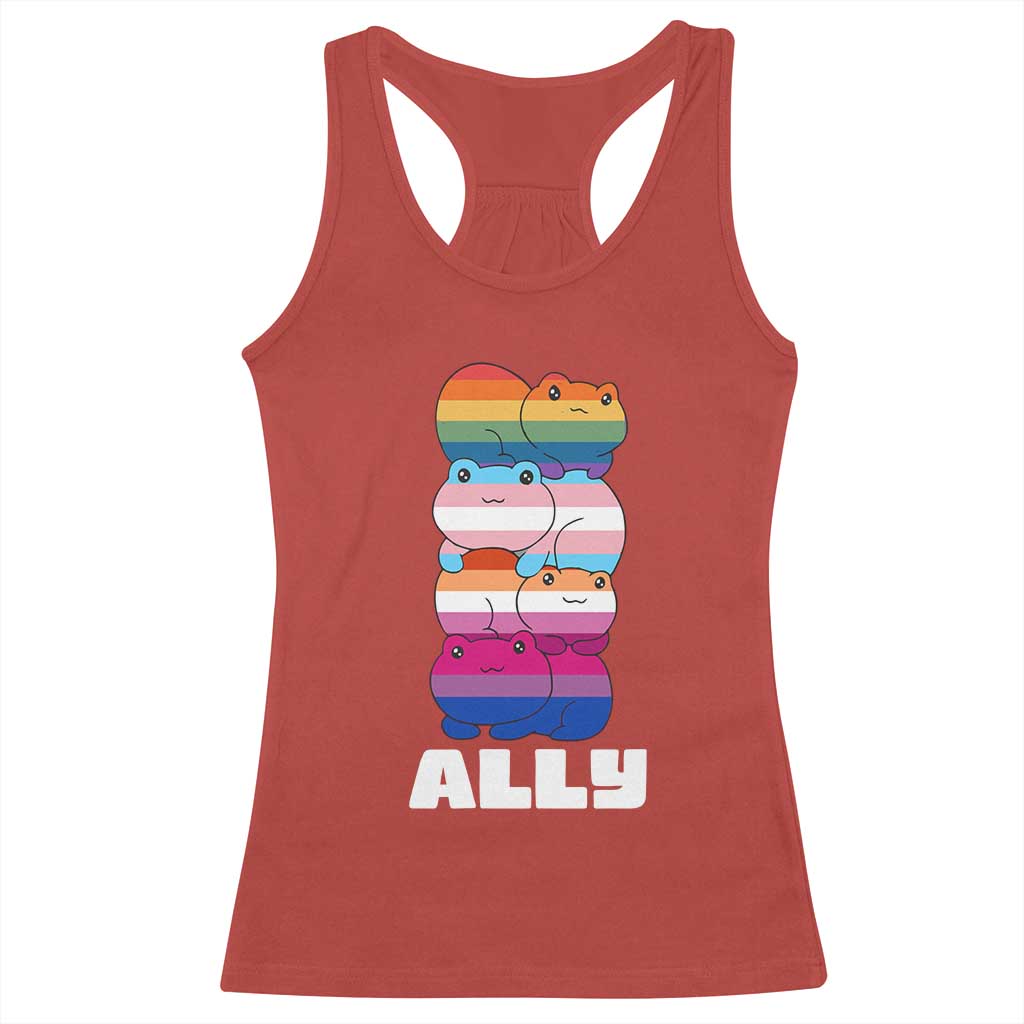 Colorful LGBTQ+ Ally Frogs Stack Racerback Tank Top Kawaii Gay Pride Support TS02 Red Print Your Wear