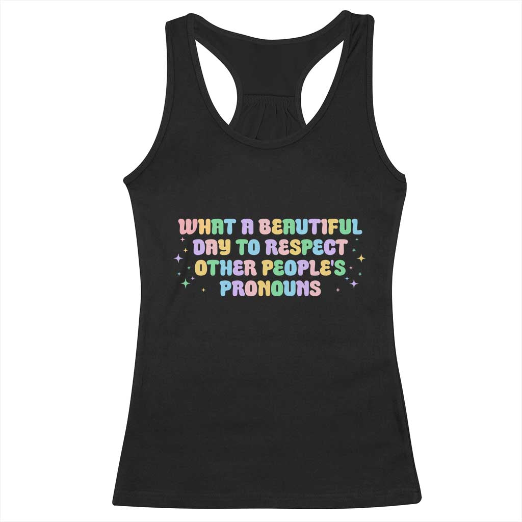Equality Pride Racerback Tank Top Respect Other People's Pronouns LGBT LGBTQ Pride Ally TS10 Black Print Your Wear