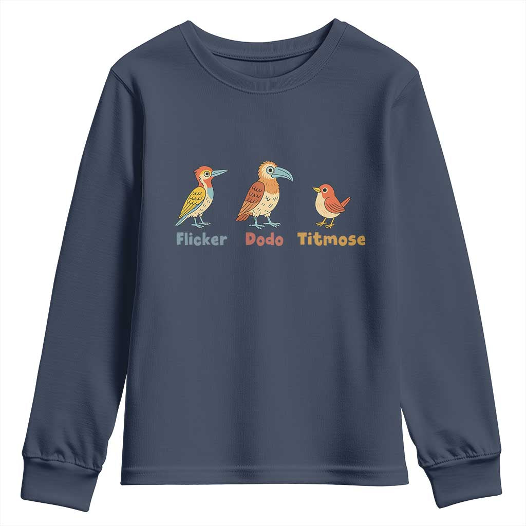 Flicker Dodo Titmouse Subtle FDT Youth Sweatshirt Funny Bird Lover Nature TS02 Navy Print Your Wear