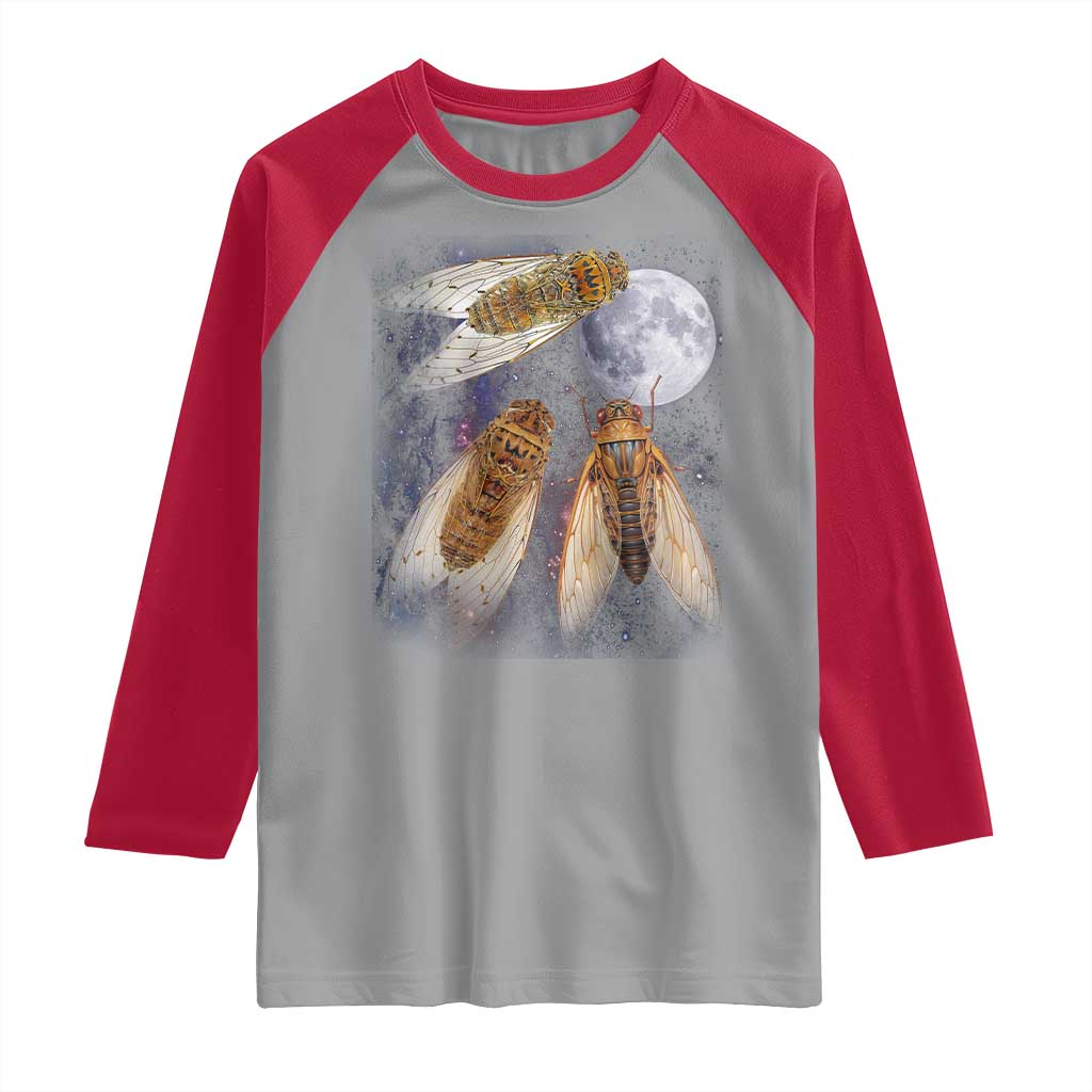 Funny 3 Cicadas Concert Fest Moon Cicada Reunion Raglan Shirt TS11 Sport Gray Red Print Your Wear
