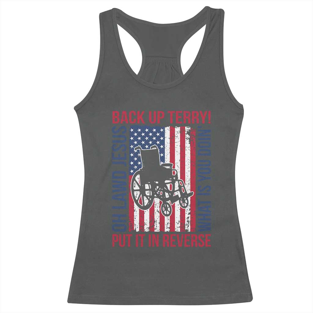 Funny Back Up Terry Put It In Reverse Racerback Tank Top Oh Lawd Jesus What Is You Doin TS11 Dark Heather Print Your Wear