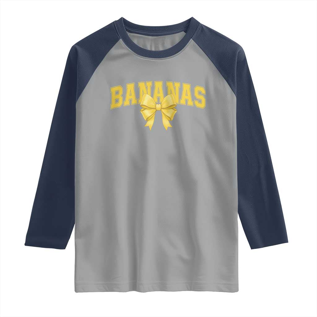 Funny Bananas Coquette Bow Baseball Player Raglan Shirt TS11 Sport Gray Navy Print Your Wear