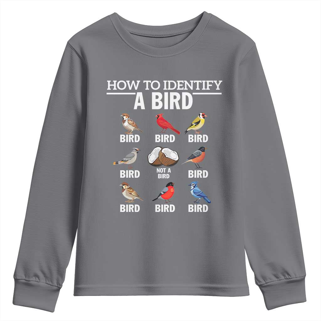 Funny Bird Watching Youth Sweatshirt How To Identify A Bird TS02 Charcoal Print Your Wear