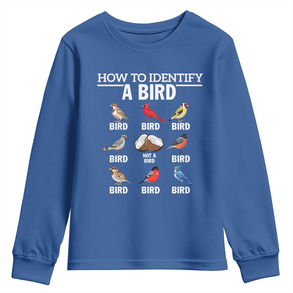 Funny Bird Watching Youth Sweatshirt How To Identify A Bird TS02 Royal Blue Print Your Wear