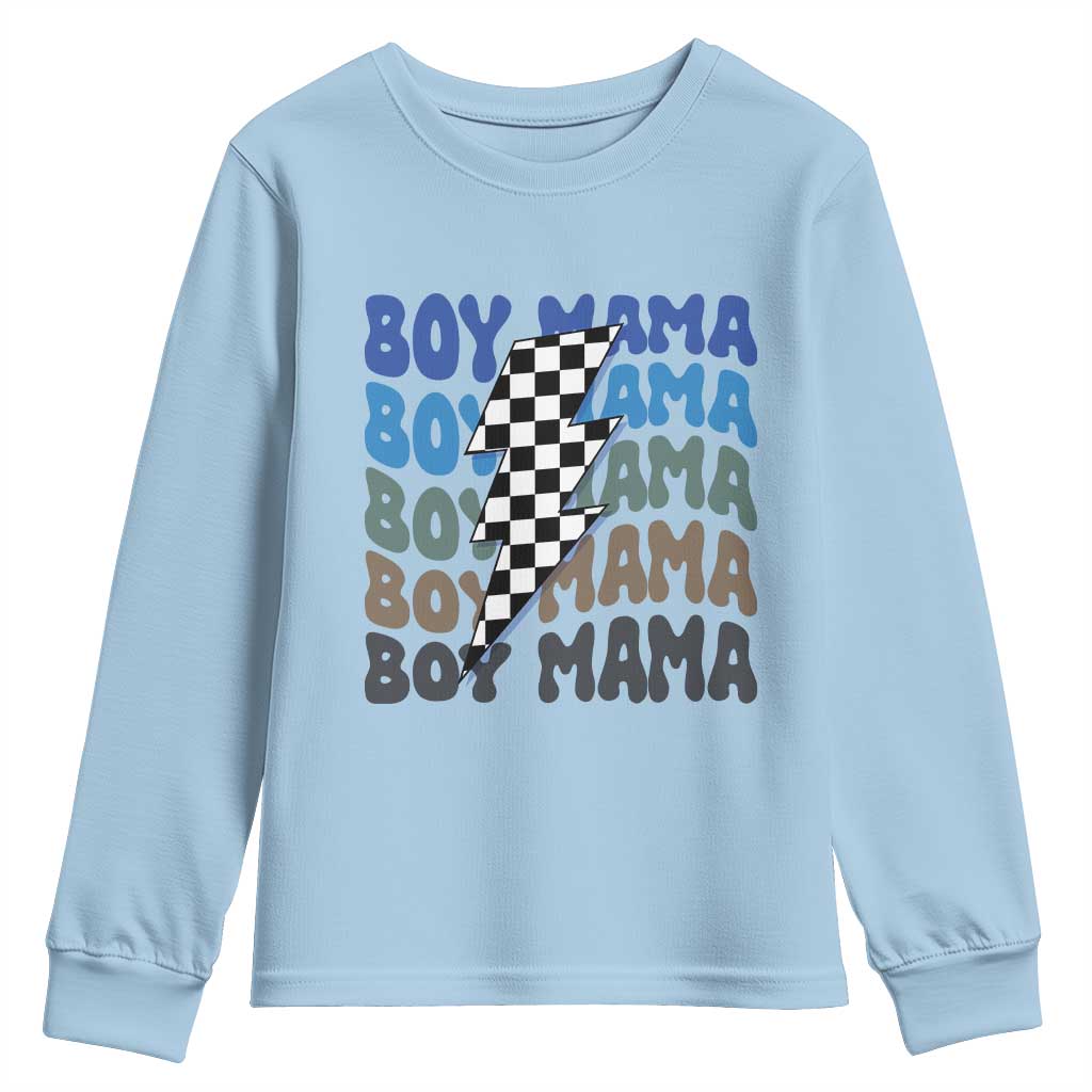 Funny Boy Mama Youth Sweatshirt Mother's Day Checkered Lightning Bolt TS11 Light Blue Print Your Wear