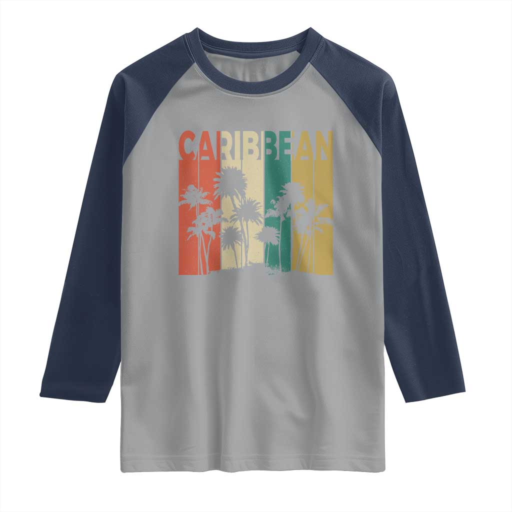 Funny Caribbean Vintage Palm Tree Sunset Summer Beach Vacation Raglan Shirt TS11 Sport Gray Navy Print Your Wear