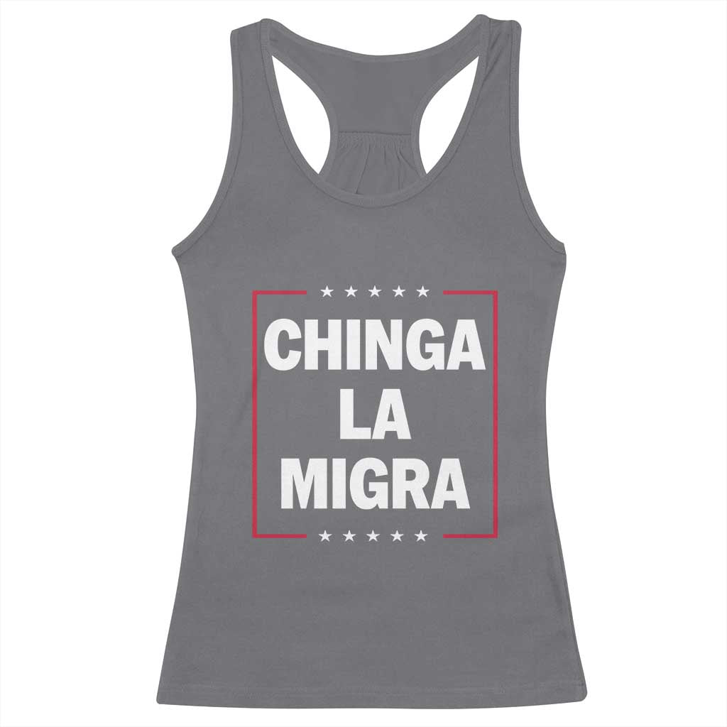 Funny Chinga La Migra Racerback Tank Top Star Stripes TS11 Charcoal Print Your Wear