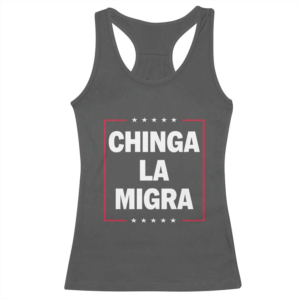 Funny Chinga La Migra Racerback Tank Top Star Stripes TS11 Dark Heather Print Your Wear