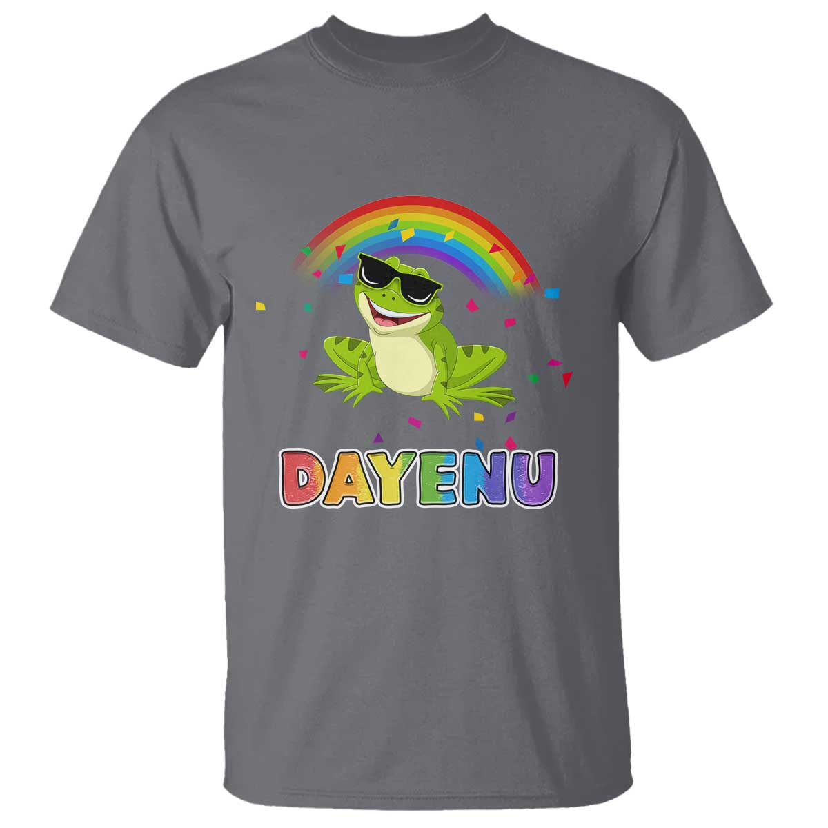 Funny Dayenu Frog Rainbow T Shirt Passover Celebration with Pride Vibes TS02 Charcoal Print Your Wear