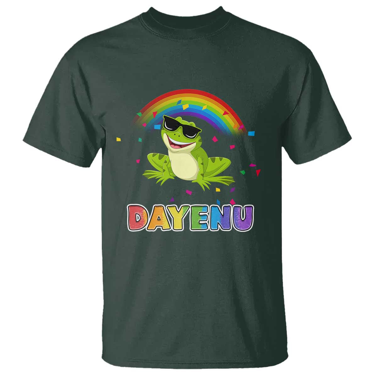 Funny Dayenu Frog Rainbow T Shirt Passover Celebration with Pride Vibes TS02 Dark Forest Green Print Your Wear