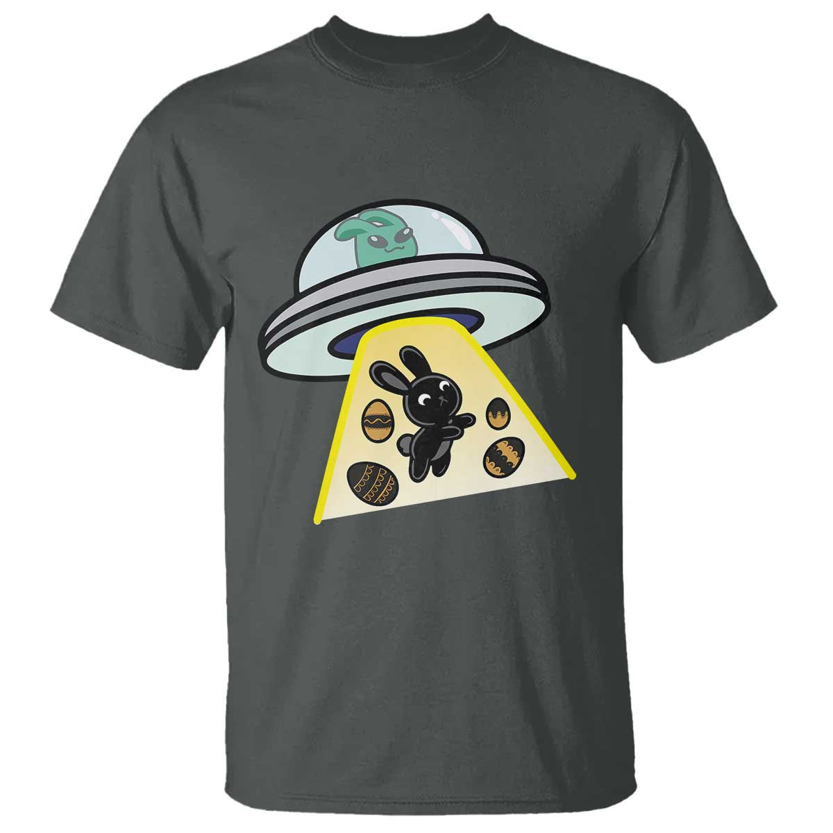 Funny Easter Day UFO Alien Bunny T Shirt TS11 Dark Heather Print Your Wear