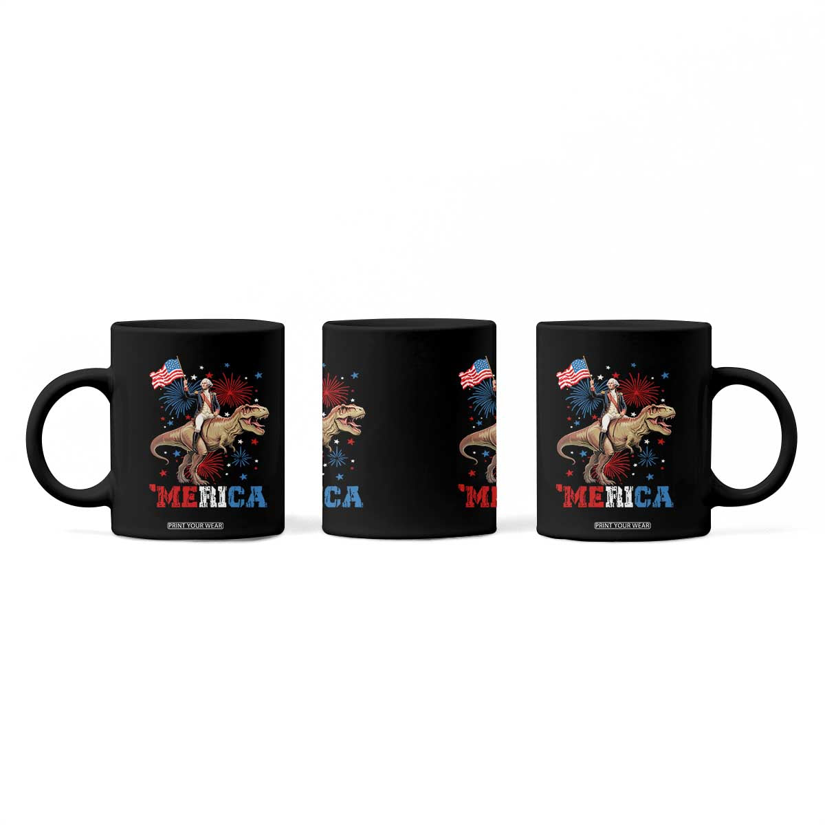 Funny George Washington Riding a Tyrannosaurus Rex 'Merica Coffee Mug American Flag TS11 Print Your Wear