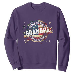 Funny Grandpa The Man The Myth The Bad Influence Sweatshirt Fathers Day TS11 Purple Print Your Wear