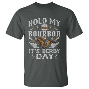 Funny Hold My Bourbon It's Derby Day T Shirt Horse Racing TS11 Dark Heather Print Your Wear