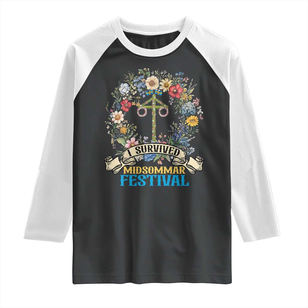 Funny I Survived Midsommar Festival Raglan Shirt Sweden Summer Festival Maypole TS11 Black White Print Your Wear