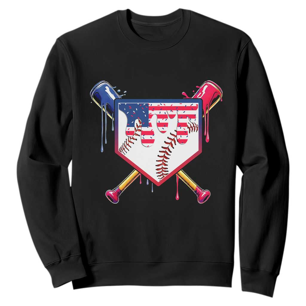 Funny Ice Cream Baseball Drip American Flag Sweatshirt 4th Of July TS11 Black Print Your Wear
