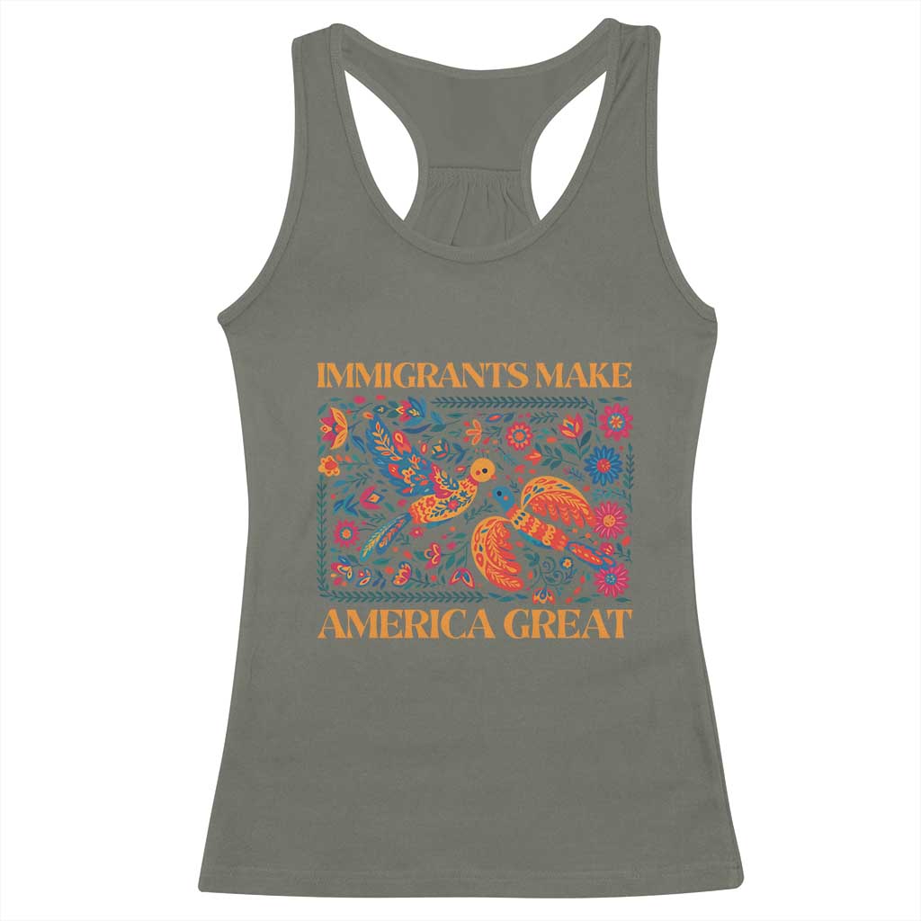 Funny Immigrants Make America Great Racerback Tank Top Floral Flower Birds Human Rights TS11 Military Green Print Your Wear