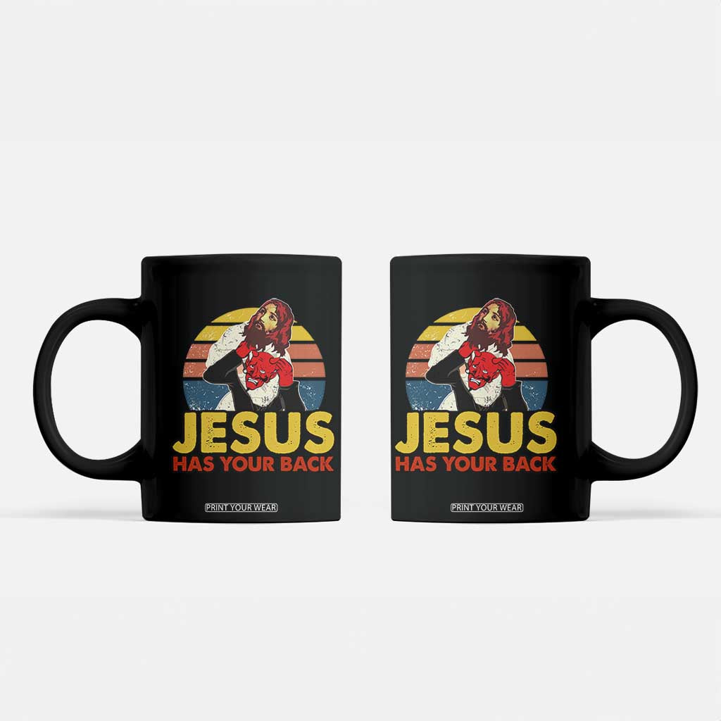 Funny Jesus Satan Meme Coffee Mug Has Your Back Jiu Jitsu Retro Religious Christian TS02 Black Print Your Wear