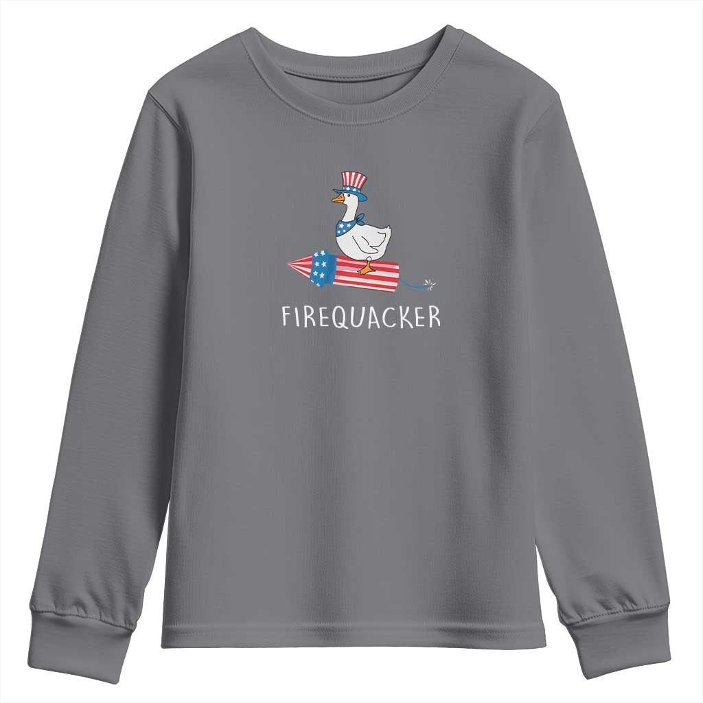 Funny July 4th Goose Youth Sweatshirt Patriotic Goose Firework Firequacker Independence Day TS10 Charcoal Print Your Wear