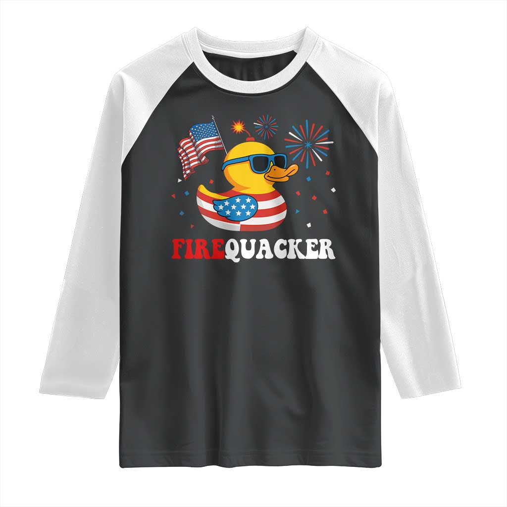 Funny July 4th Raglan Shirt Patriotic Duck Firequacker American Flag TS10 Black White Print Your Wear