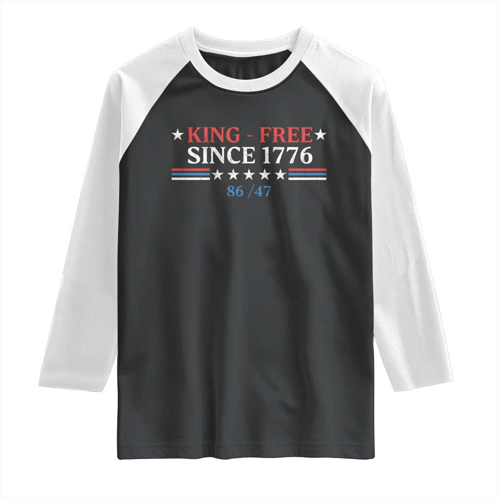 Funny King Free Since 1776 8647 Raglan Shirt TS11 Black White Print Your Wear