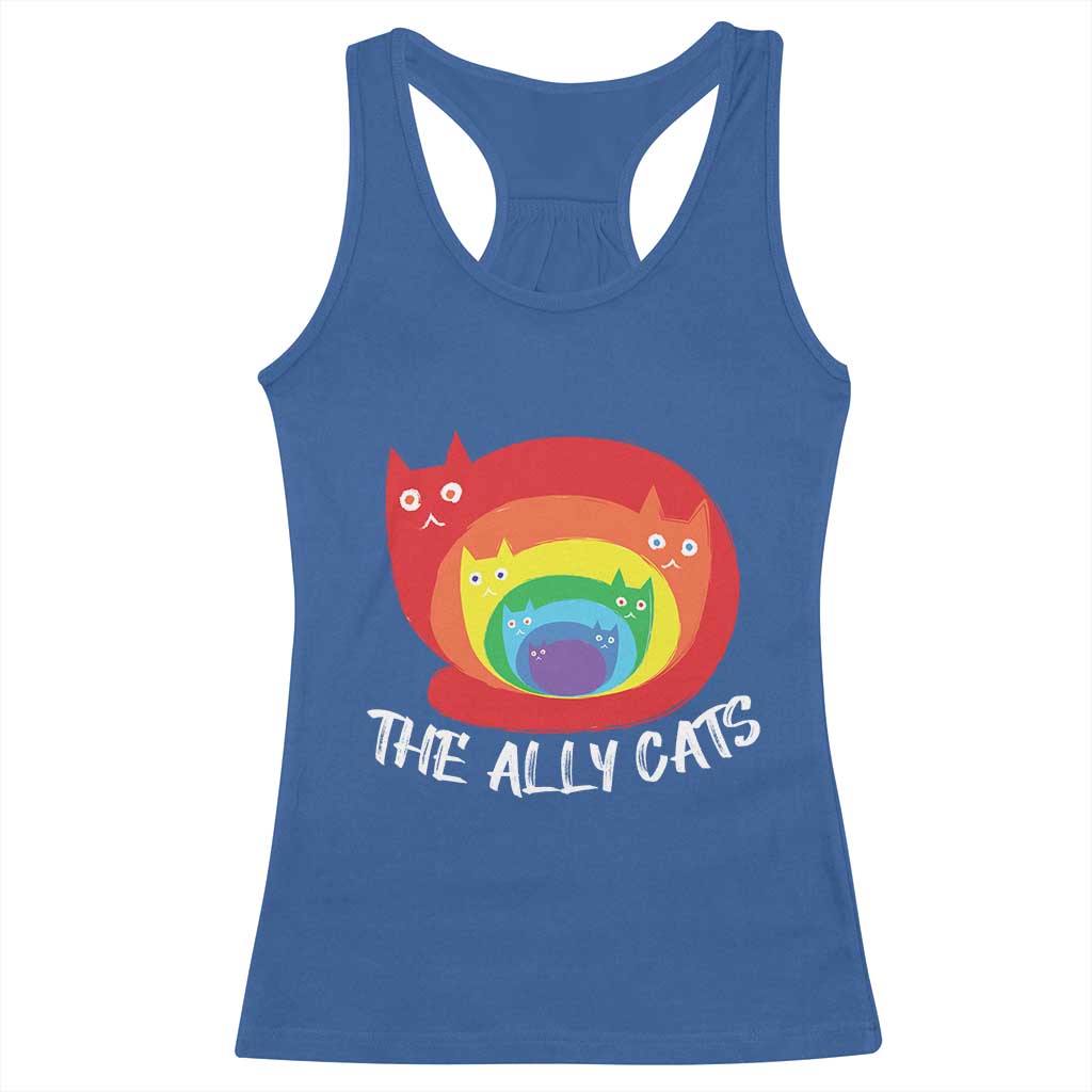 Funny LGBT The Ally Cats Racerback Tank Top Pride Month Rainbow Cat TS11 Royal Blue Print Your Wear