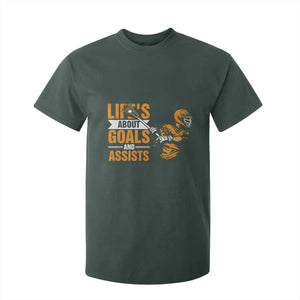 Funny Lacrosse Lax Player T Shirt For Kid Life's About Goals And Assists TS11 Dark Forest Green Print Your Wear