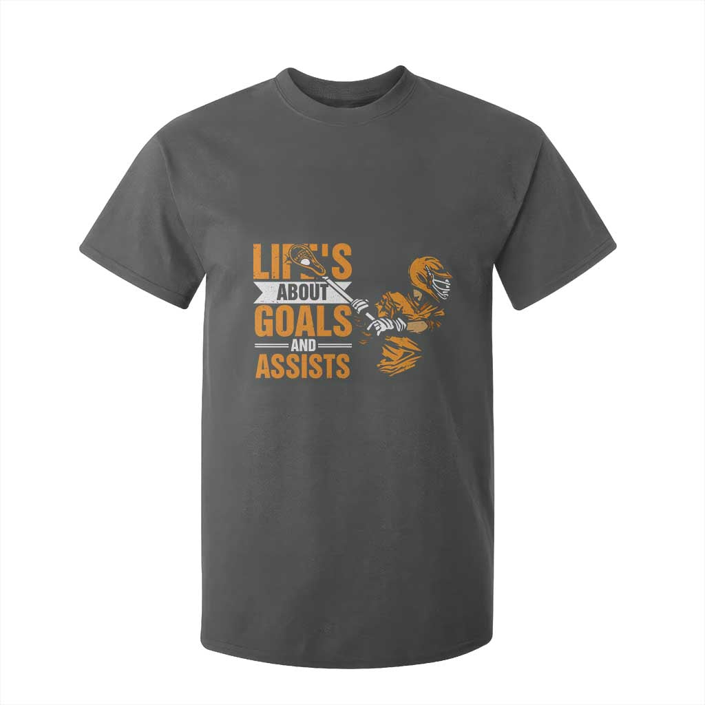 Funny Lacrosse Lax Player T Shirt For Kid Life's About Goals And Assists TS11 Dark Heather Print Your Wear