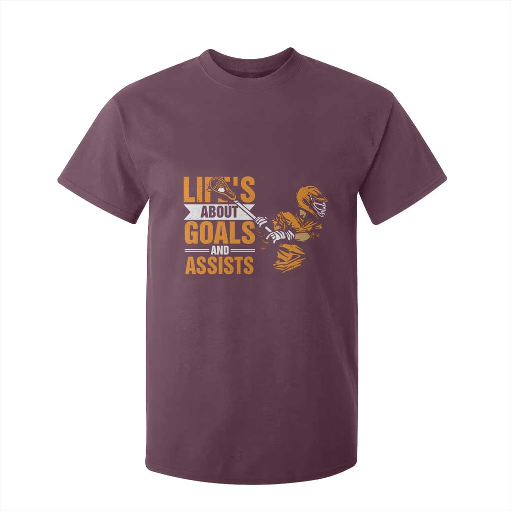 Funny Lacrosse Lax Player T Shirt For Kid Life's About Goals And Assists TS11 Maroon Print Your Wear