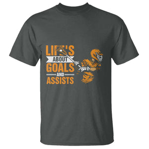 Funny Lacrosse Lax Player T Shirt Life's About Goals And Assists TS11 Dark Heather Print Your Wear