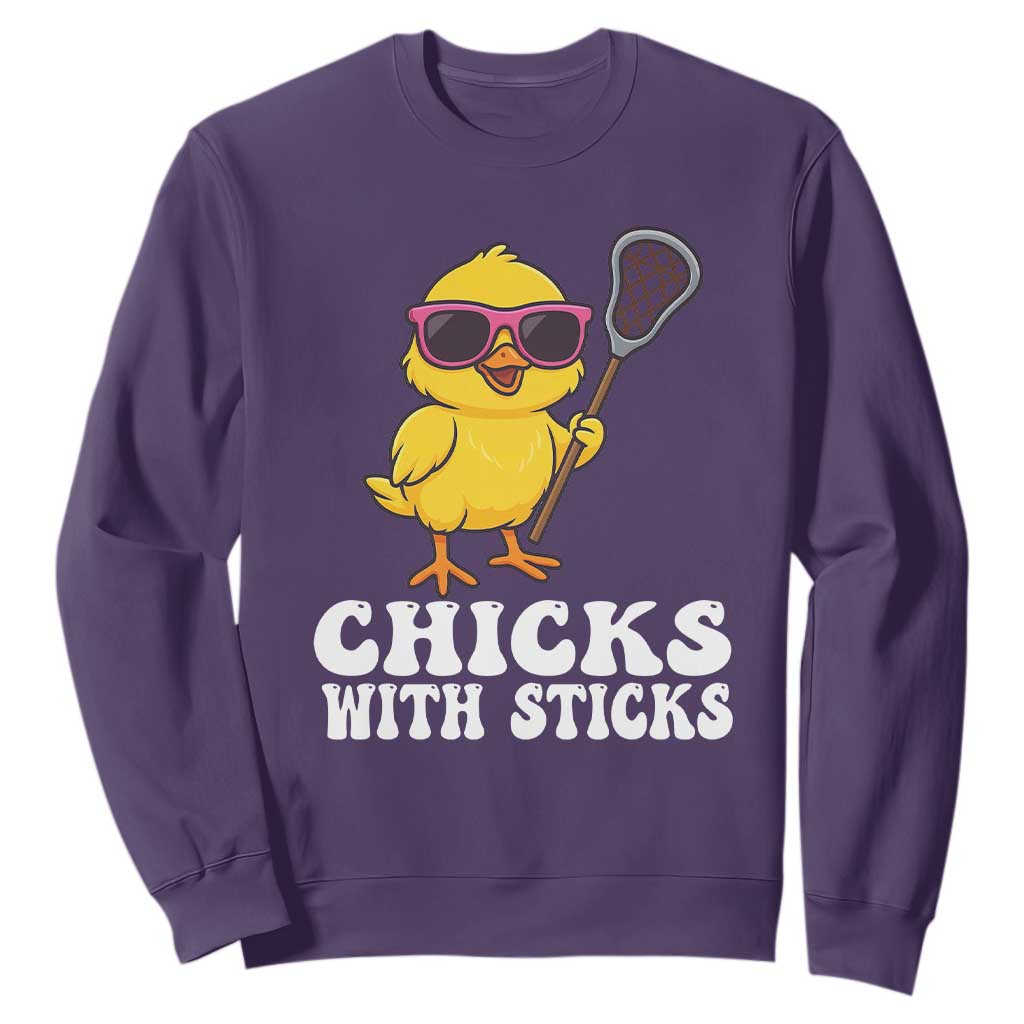 Funny Lax Girl Sweatshirt Chicks With Sticks Lacrosse Shooter TS11 Purple Print Your Wear