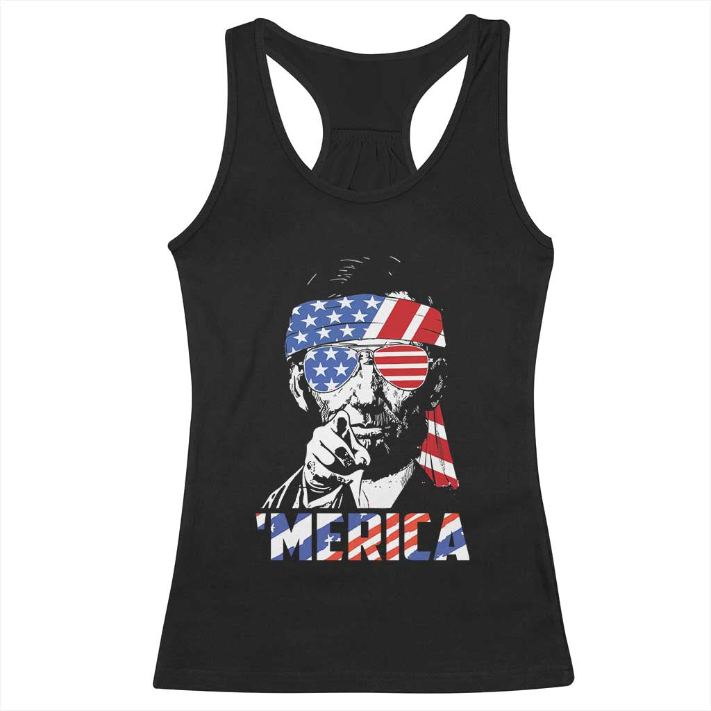 Funny Lincoln 4th Of July Merica Racerback Tank Top Abe American Flag TS10 Black Print Your Wear