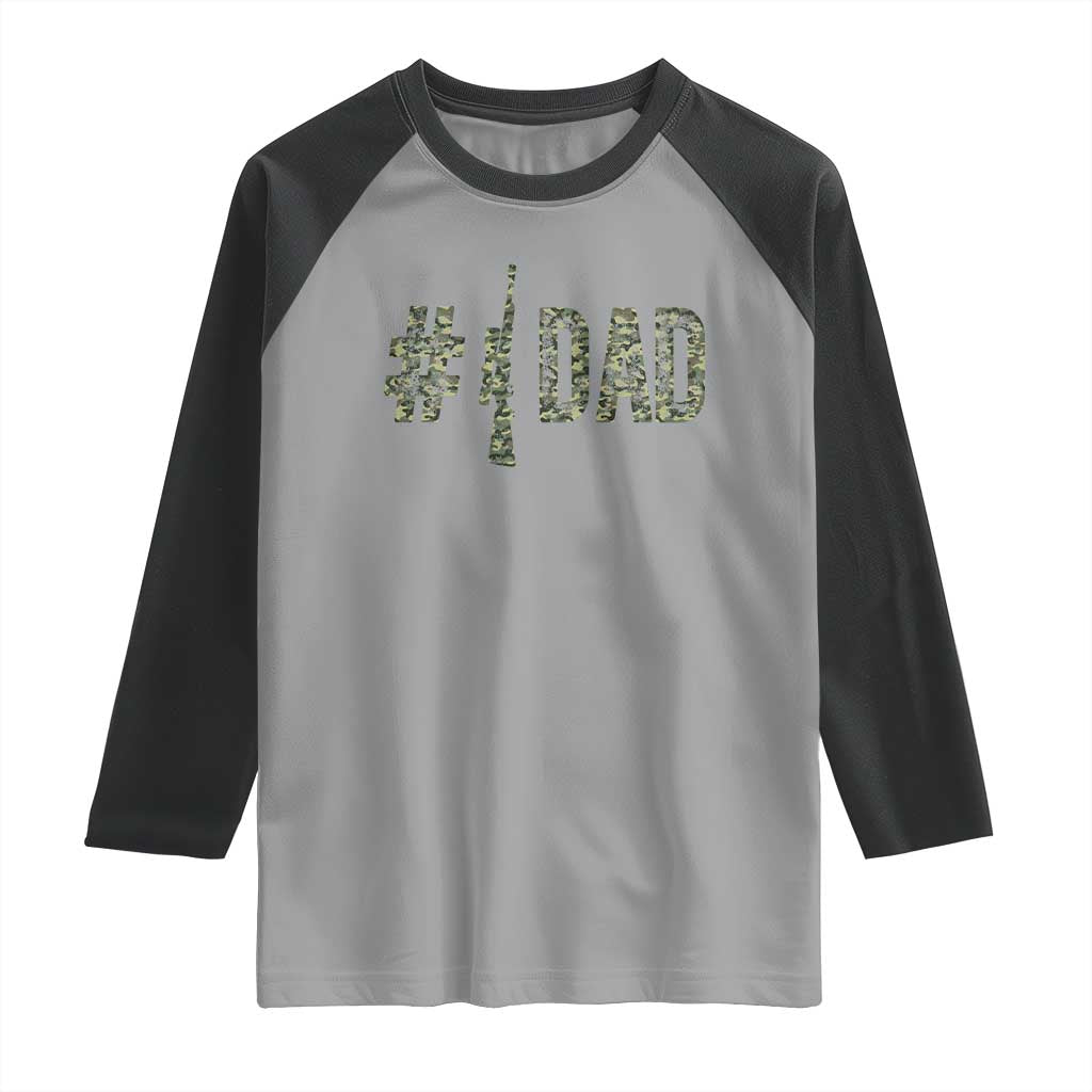 Funny No 1 Hunting Dad Raglan Shirt Number One Hunter Fathers Day TS11 Sport Gray Black Print Your Wear