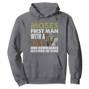 Funny Passover Jewish Tech Pun Hoodie Moses First Man with a Tablet Who Downloaded Data from the Cloud TS02 Charcoal Print Your Wear
