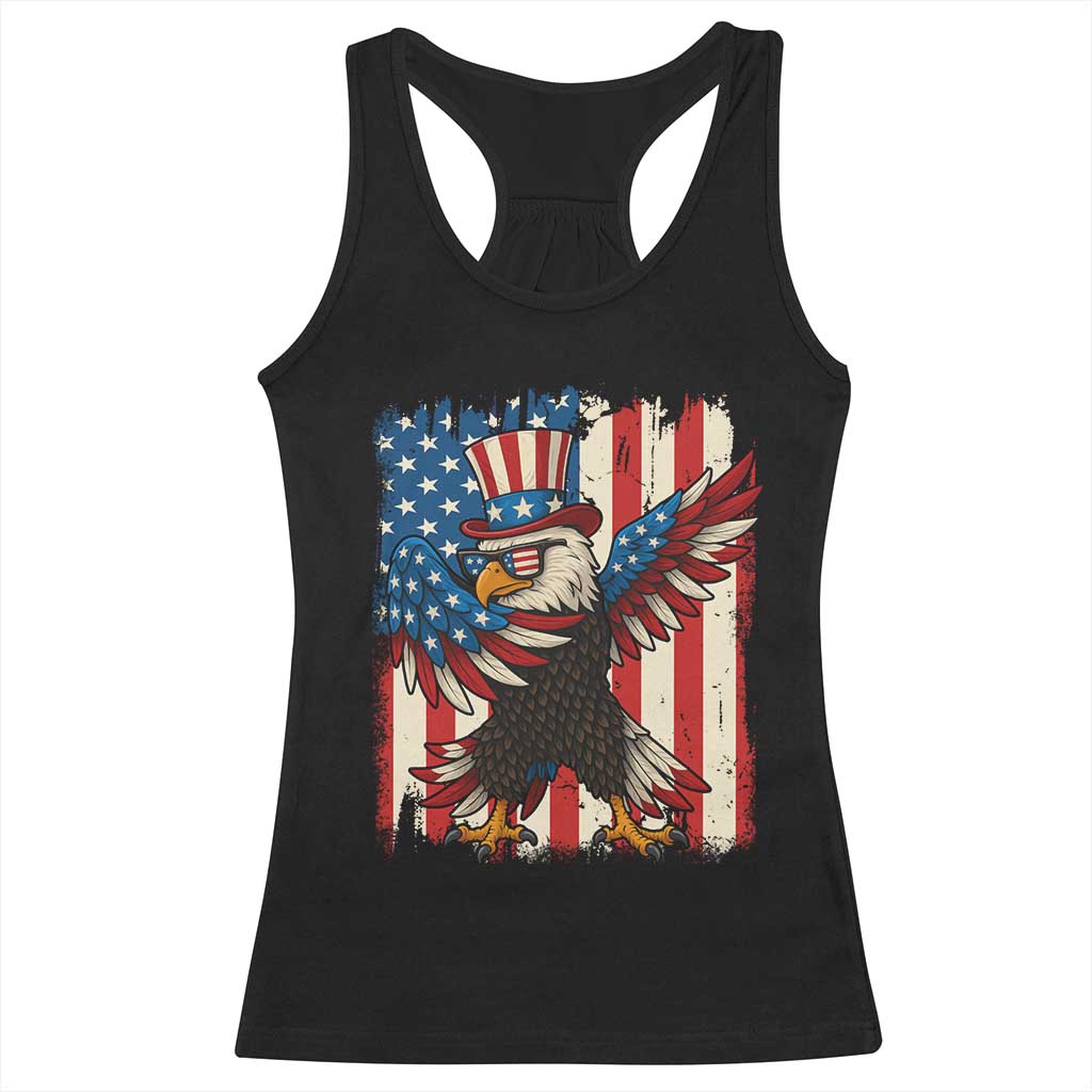 Funny Patriotic Dabbing American Flag Bald Eagle 4th Of July Racerback Tank Top TS11 Black Print Your Wear