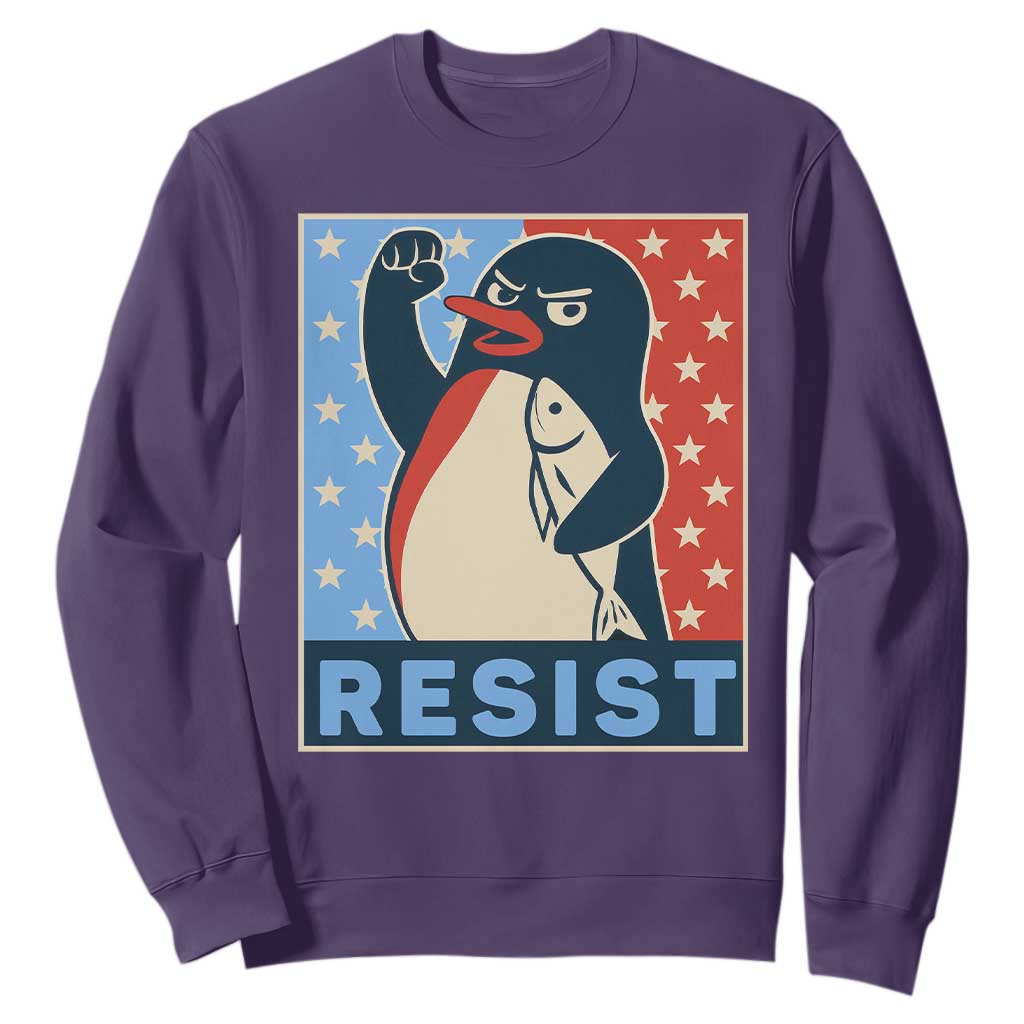 Funny Penguin Resist Graphic Sweatshirt Resist Protest Against Tariffs TS02 Purple Print Your Wear