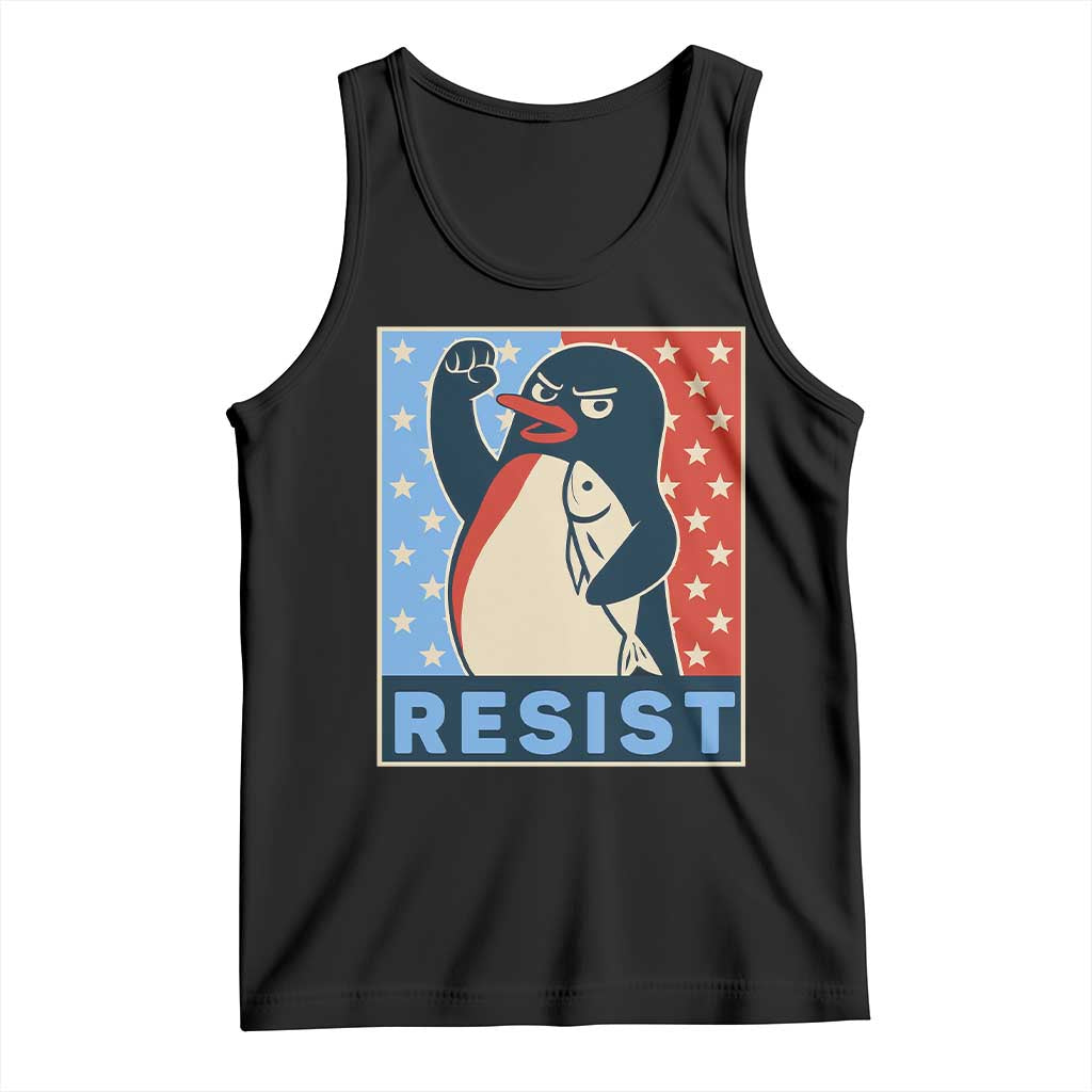 Funny Penguin Resist Graphic Tank Top Resist Protest Against Tariffs TS02 Black Print Your Wear